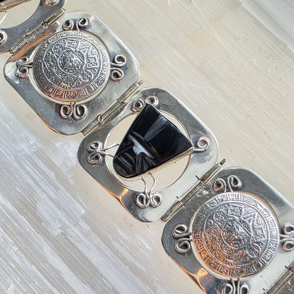 Silver and Black Aztec Bracelet